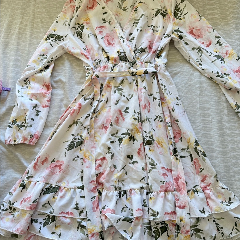 Elegant Asymmetrical Floral Wrap Dress